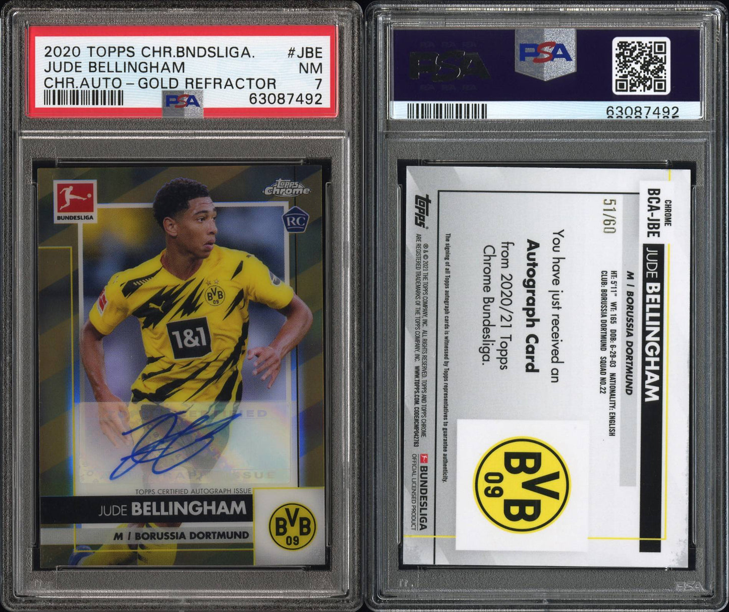 2020 Topps Chrome Bundesliga Autographs Jude Bellingham Gold Refractor /60 PSA 7