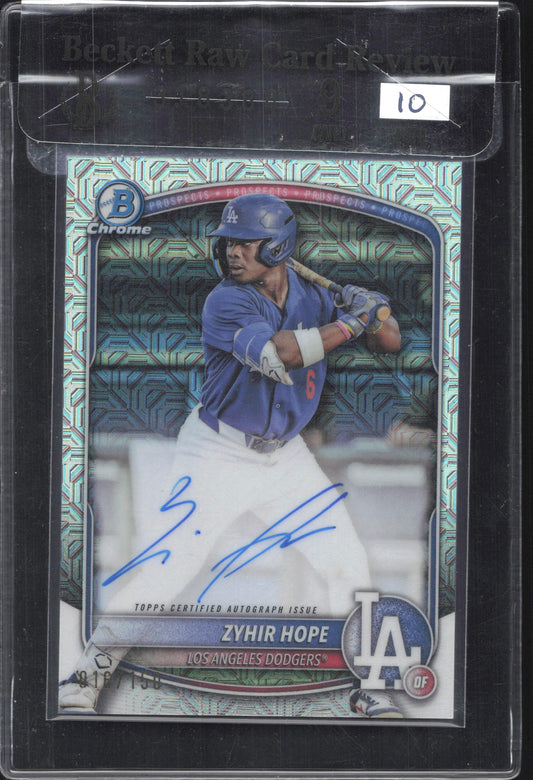 2025 Bowman Chrome Zyhir Hope 1st Bowman Auto /150 – Mojo Refractor Beckett RCR 9/10