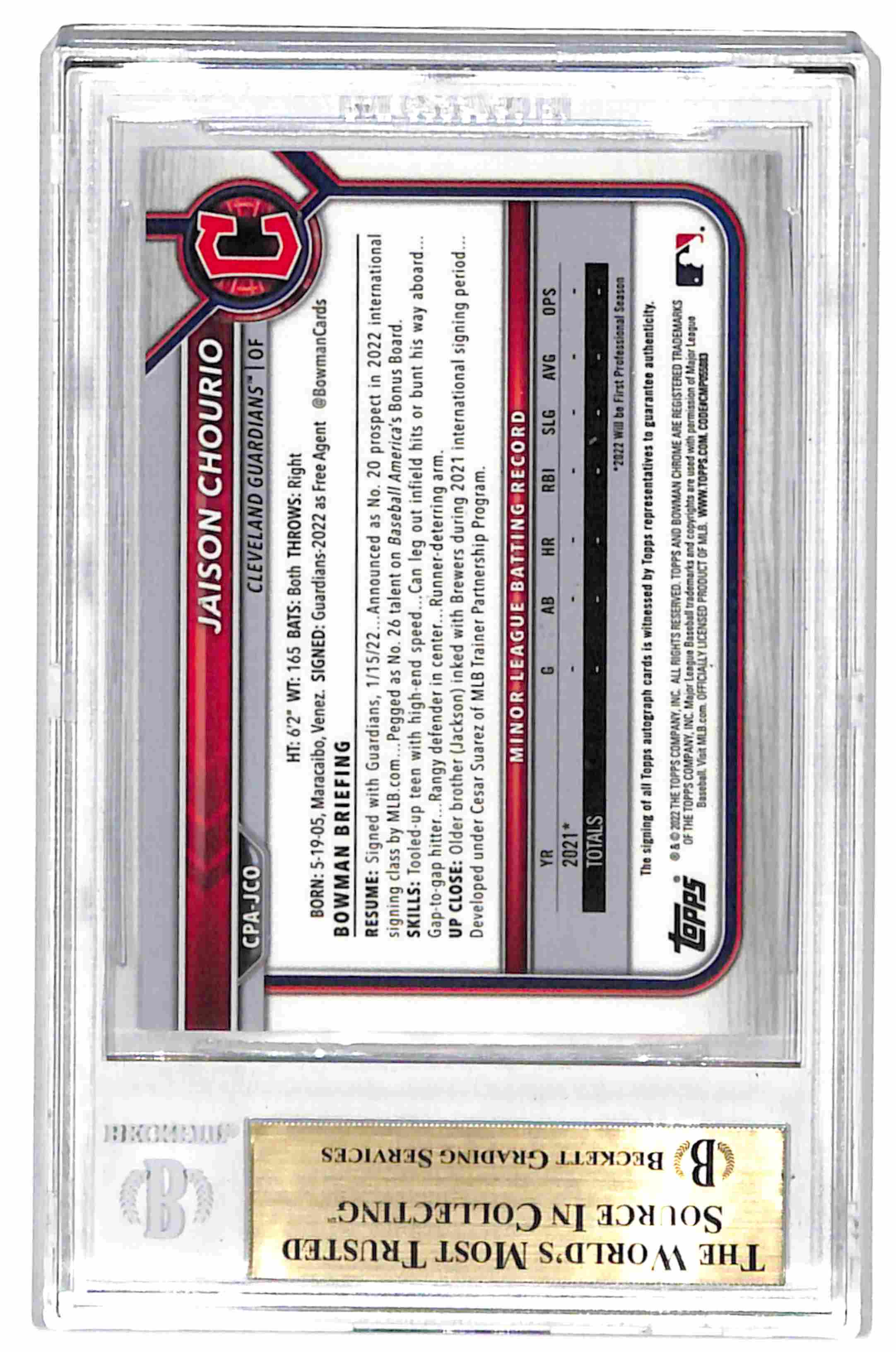 2022 Bowman Chrome Jaison Chourio Auto 1st #CPA-JCO BGS 9.5