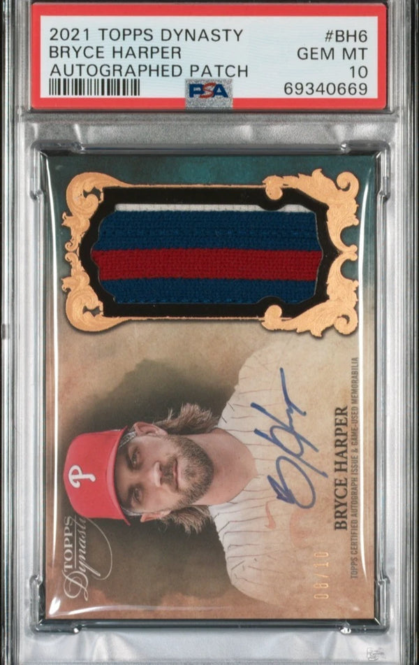 2021 Topps Dynasty Bryce Harper Auto Patch #BH6 /10 PSA 10