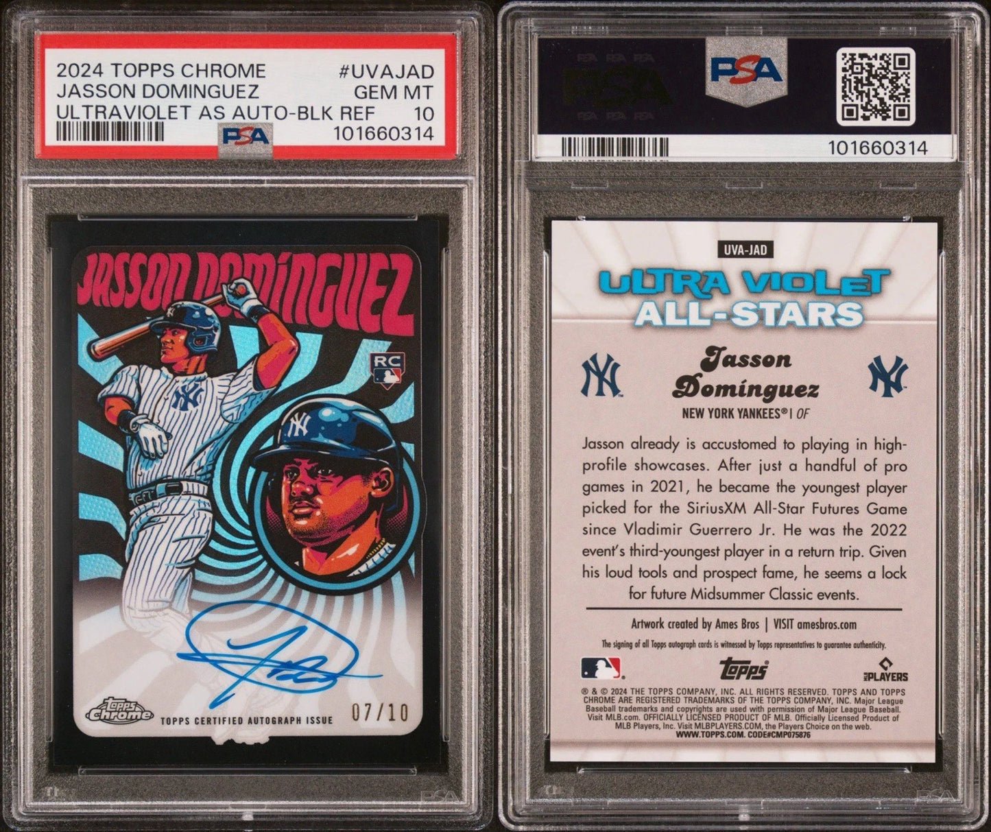 JASSON DOMINGUEZ 2024 Topps Chrome UV AS RC AUTO Black /10 PSA 10 GEM MINT