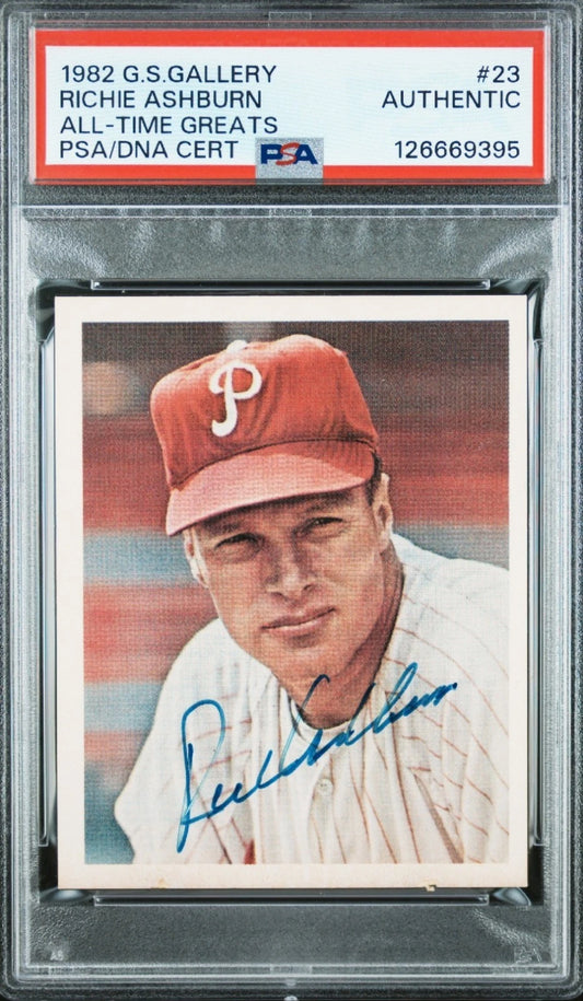 1982 G.S. Gallery Richie Ashburn Auto PSA/DNA AUTHENTIC #23 Phillies HOF On-Card