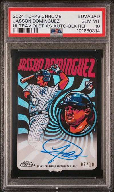 JASSON DOMINGUEZ 2024 Topps Chrome UV AS RC AUTO Black /10 PSA 10 GEM MINT