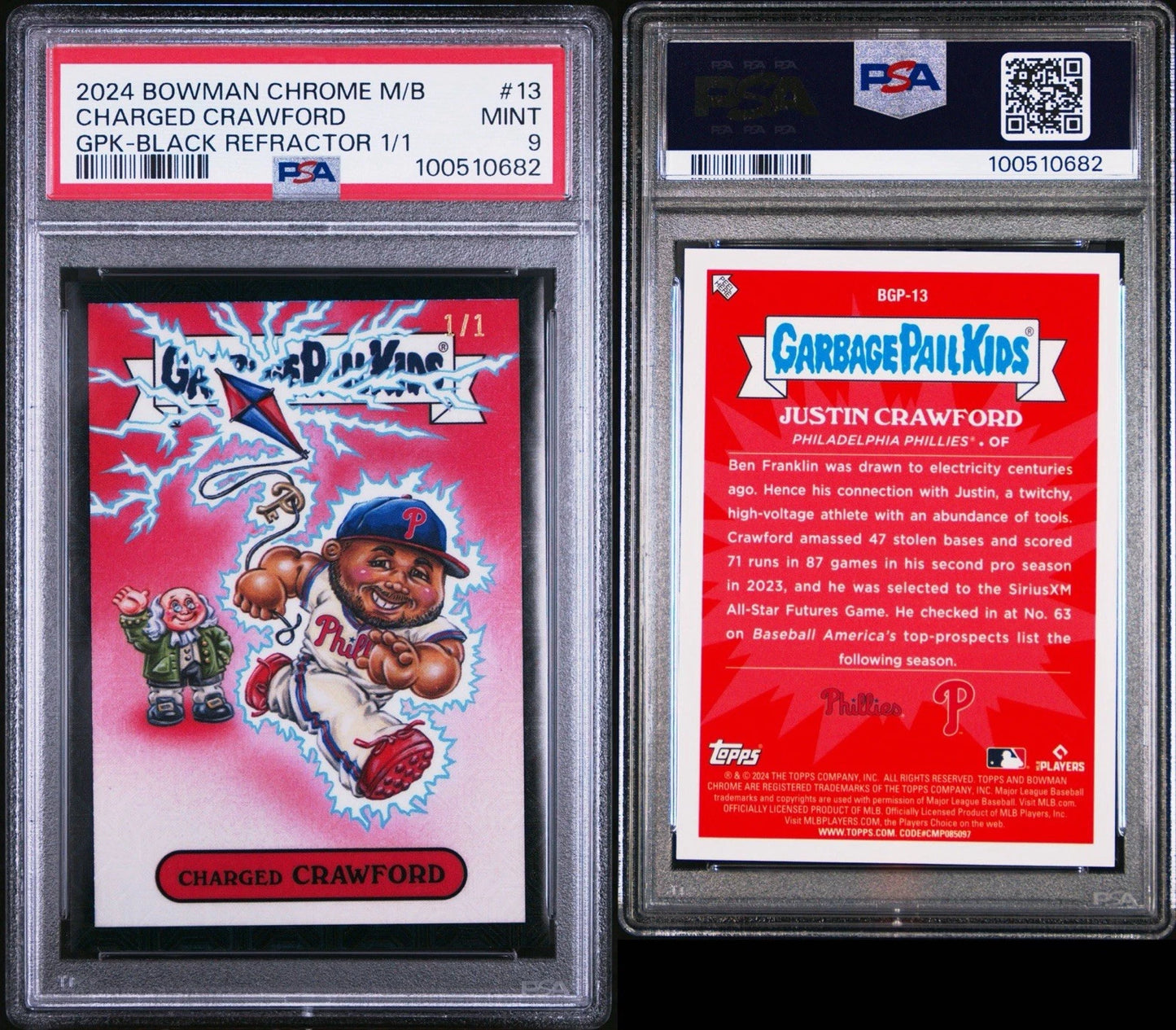 2024 Bowman Chrome Mega GPK Justin "Charged" Crawford Black Mojo Refractor True 1/1