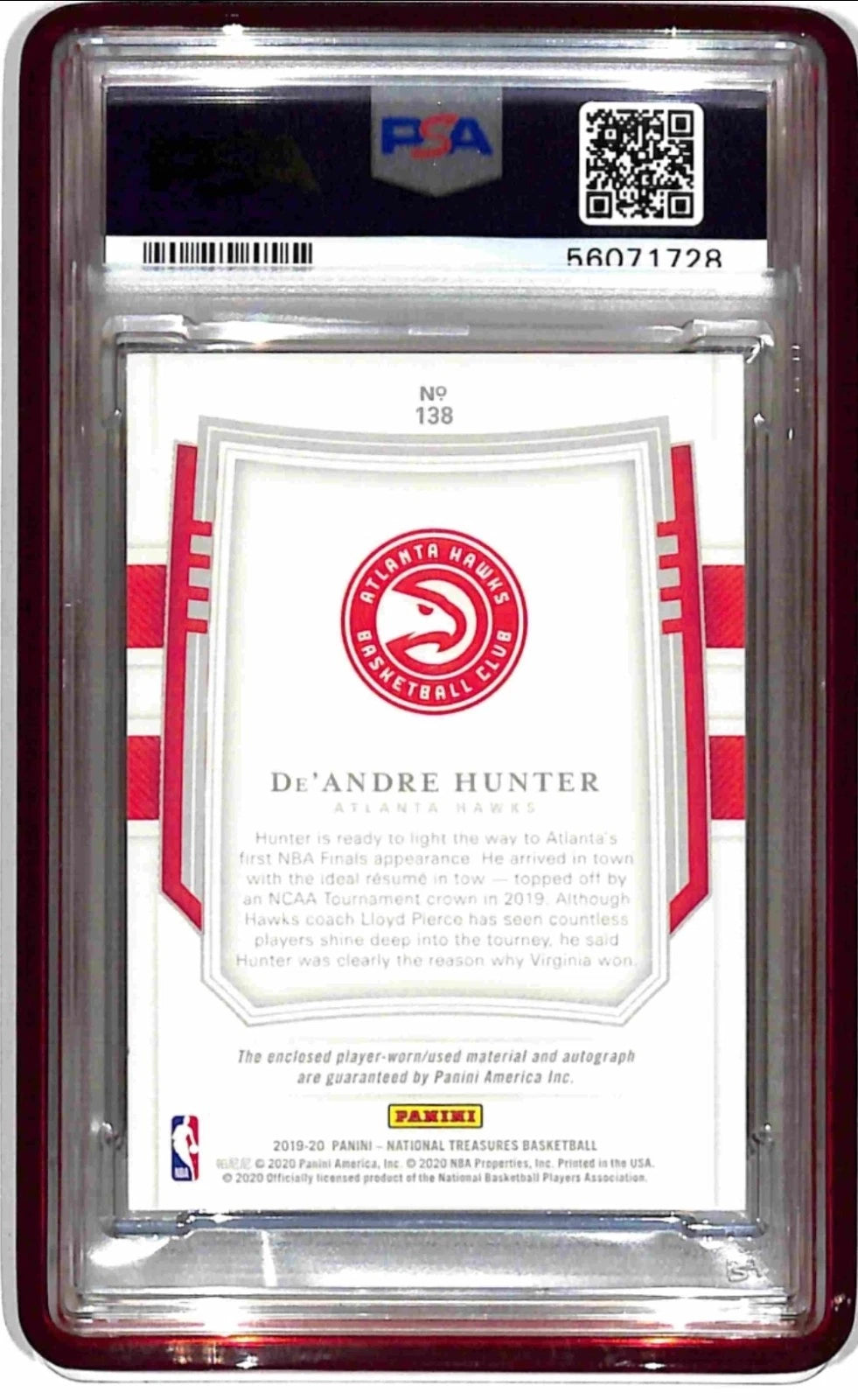2019 National Treasures De’Andre Hunter RPA Stars & Stripes /30 PSA 9 POP 2