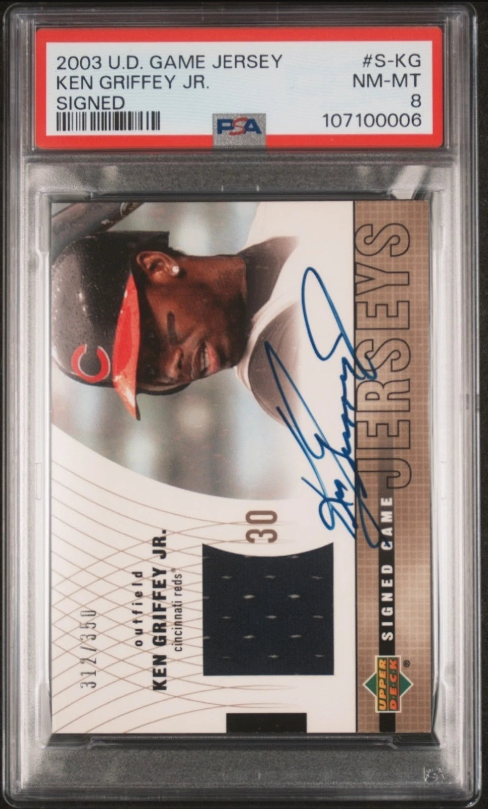 2003 Upper Deck Ken Griffey Jr. Signed Game Jersey Auto /350 PSA 8 + Red Guard