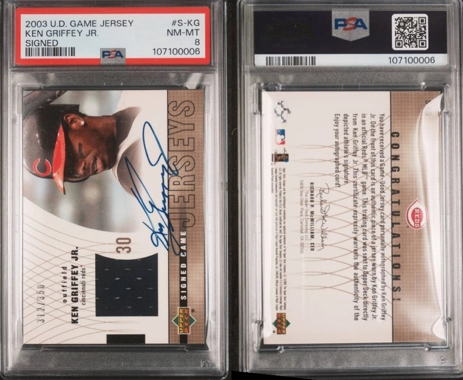 2003 Upper Deck Ken Griffey Jr. Signed Game Jersey Auto /350 PSA 8 + Red Guard